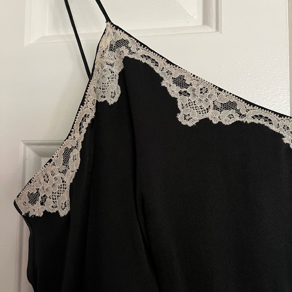 Silk Black Slip Dress with Lace Trim